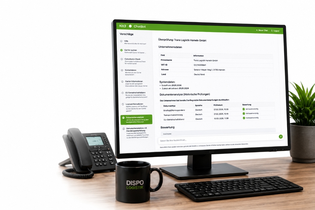 Arbeitsplatz mit Monitoransicht von CheckmyCarrier